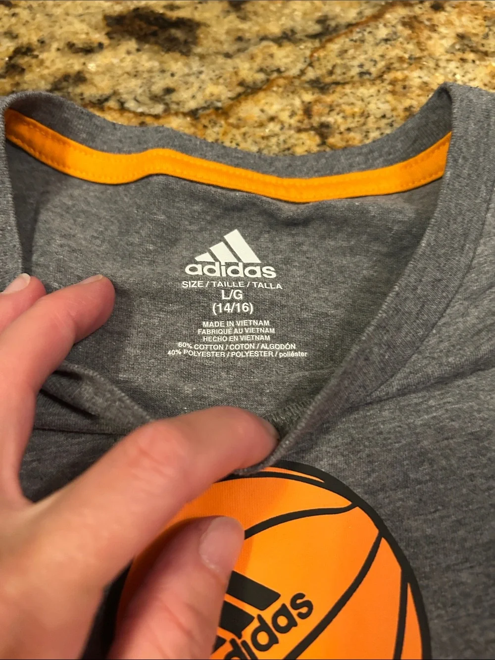 adidas Gray Tee with Orange Basketball Grid Graphic